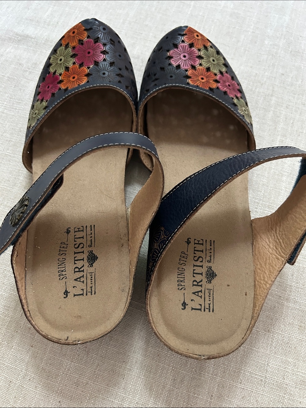 Spring Step L'artiste Spikey Floral Sandal Navy SZ 42 Leather Comfort Mary Jane - Picture 11 of 15